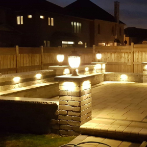 Retaining Wall And Pillars With Lights