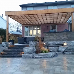 Wooden Pegola And Stone Steps