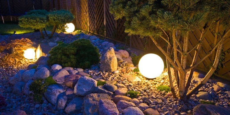 Outdoor lights at night in plants