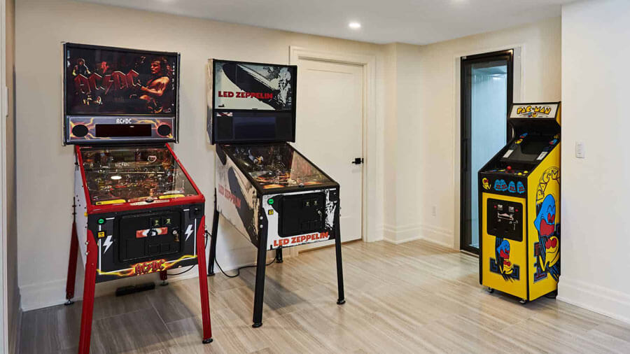 Add an arcade or pinball machines to enhance your finished basement
